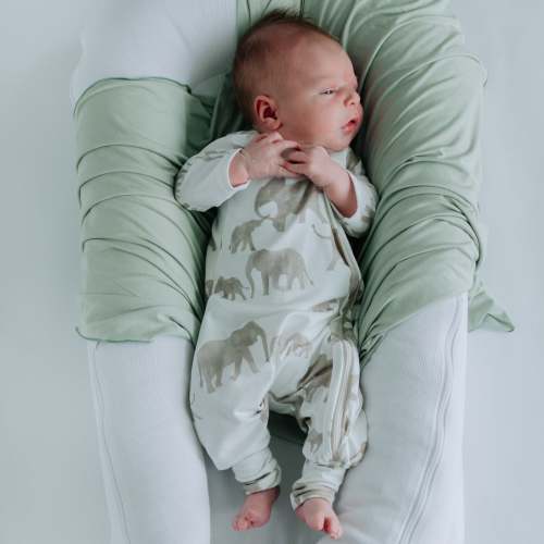 Elephant Print Zipper Baby Romper: Organic Cotton Knit