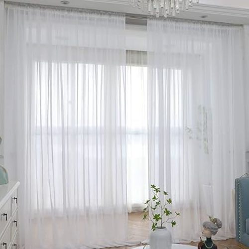 L&TEC Window Ivory Sheer Curtains 84 Inches Long 2 Panels Sheer Curtain Basic Rod Pocket Panel for Bedroom Children Living Room Yard Kitchen (Ivory, 52" W x 84" L | 2 pcs)