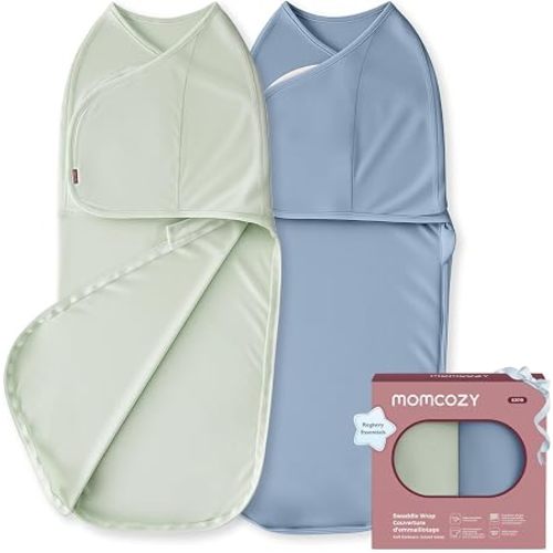 Momcozy Swaddles for Newborns, Quiet Fastener Swaddle for Infant 0-3 Months | New-Parent-Friendly Sleep Sack, Reduce Startle Reflex, Newborn Boys Girls Registry Essentials, 2-Pack, Serenity