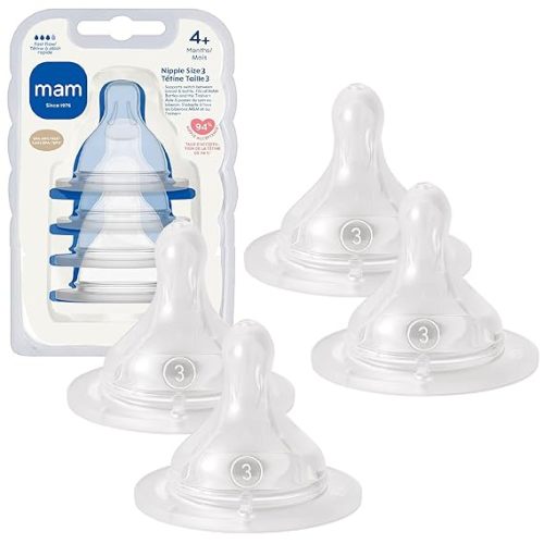 MAM Baby Bottle Nipples Extra Slow Flow Size 0, for 0+ Month Newborn Babies, Skin Soft BPA Free Silicone, 94% Nipple Acceptance, Fits All MAM Bottles, Developed with Medical Experts, Made in Europe