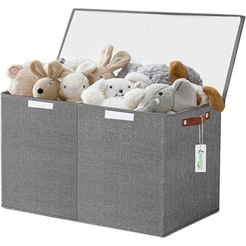 Bagnizer Large Toy Storage Box with Lids, Collapsible Sturdy Baby Storage Organizer Chest Bin Basket for Kids, Boys, Girls, Playroom, Nursery, Bedroom, Closet 25"x13"x16" (Gray)