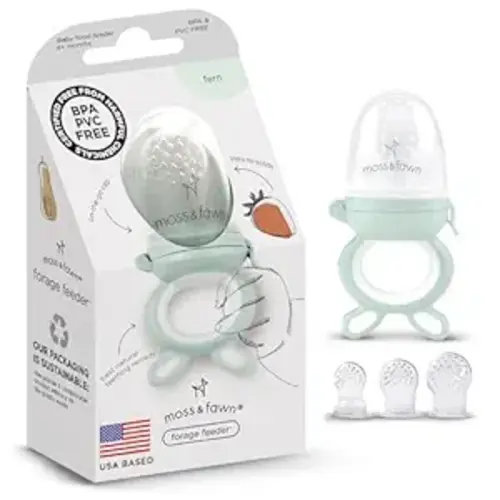 Moss and Fawn Forage Feeder - Silicone Baby Fruit Feeder, Frozen Breast Milk Popsicle Teether & Pacifier - BPA, PVC & Phthalate-Free - Fern