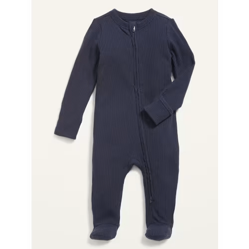 In The Navy 0-3 Month Ribbed 2-Way-Zip Sleep & Play Footed One-Piece for Baby