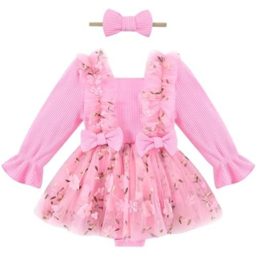 Baby Girl Clothes Infant Embroidery Tulle Romper 0-18M Longsleeve Bodysuit Baby Girl Outfits Infant Dress