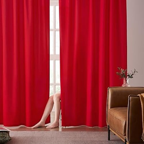 HOMEIDEAS Non-See-Through Red Sheer Curtains 84 Inches Long, 2 Panels Set Privacy Light Filtering Semi Sheer Curtains for Living Room Bedroom Drapes,W52xL84