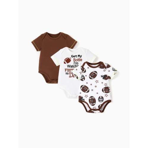 Baby Boy/Girl Playful Print 3pcs Rompers Set Brown