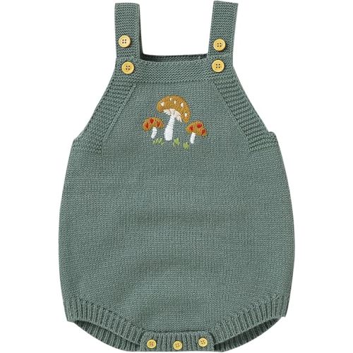 Newborn Baby Knitted Sleeveless 𝐌ushroom Romper Cute Embroidered Bodysuit Sweater Straps 𝗦leepsuits