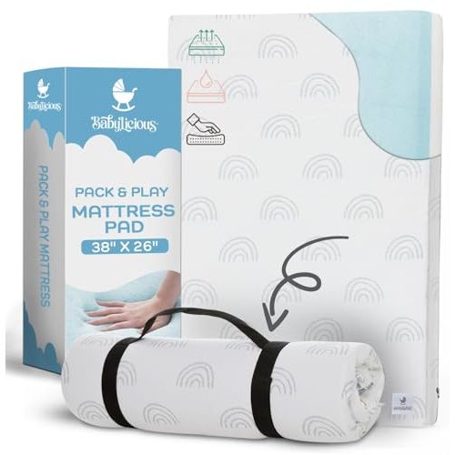 Pack and Play Mattress Pad 38" x 26" Waterproof Roll Up Memory Foam Topper | Breathable Soft Memory Foam Baby Mattress Pad, Roll Up Portable Design with Carry Buckle, Comfortable Sleep Surface Boho