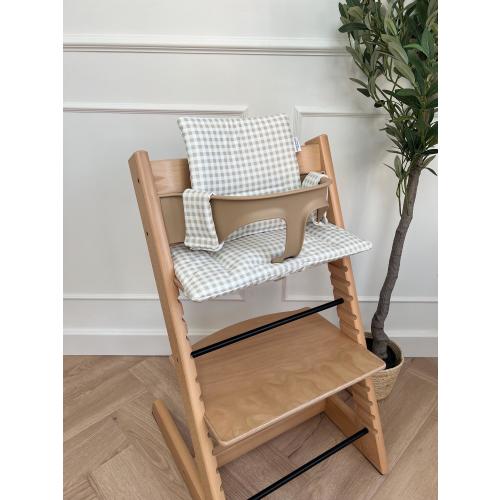 Taupe Gingham Highchair Cushion: Waterproof Wipeable 2-in-1 Compatible With Stokke Tripp Trapp