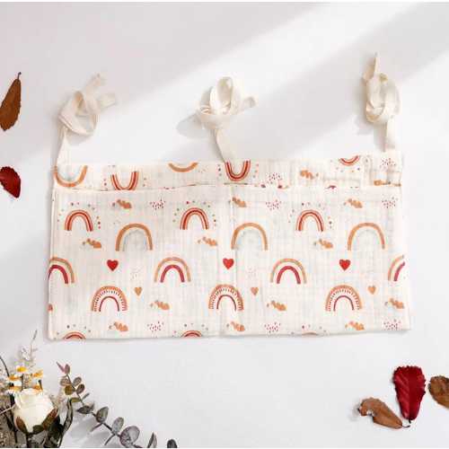 Organic Muslin Crib Organizer: 2-Pocket Hanging Nursery Storage Bag