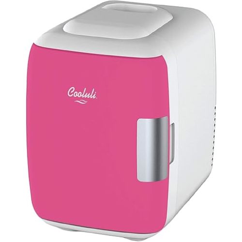 Cooluli Skincare Mini Fridge for Bedroom - Car, Office Desk & Dorm Room - Portable 4L/6 Can Electric Plug In Cooler & Warmer for Food, Drinks, Beauty & Makeup, 12v AC/DC & Exclusive USB, Fuchsia