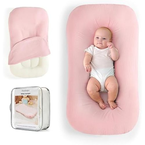 Baby Lounger, Suitable for Newborns 0-24 Months, Infant Lounger for Home and Travel, Soft Cotton and Breathable, Nest Lounger, Newborn Babies Essentials Gifts(Lovely Pink)