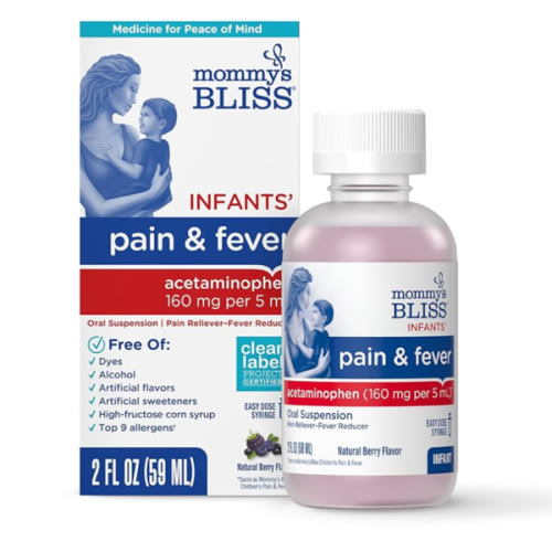 Mommy's Bliss Infants' Pain and Fever Reducer, Baby Acetaminophen, Dye Free, Delicious Mixed Berry Flavor, Ages 2+, 2 Fluid Ounces