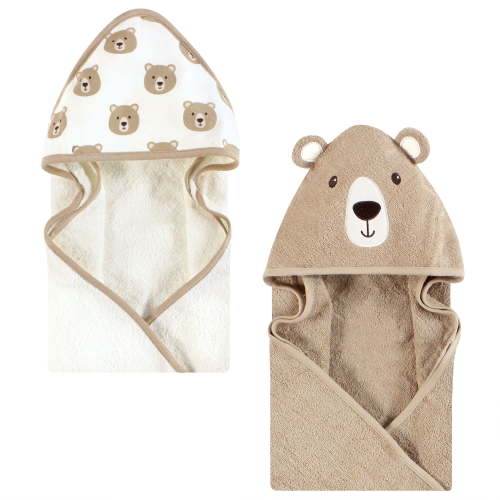 Hudson Baby Unisex Baby Cotton Poly Animal Face Hooded Towel, Tan Bear, One Size