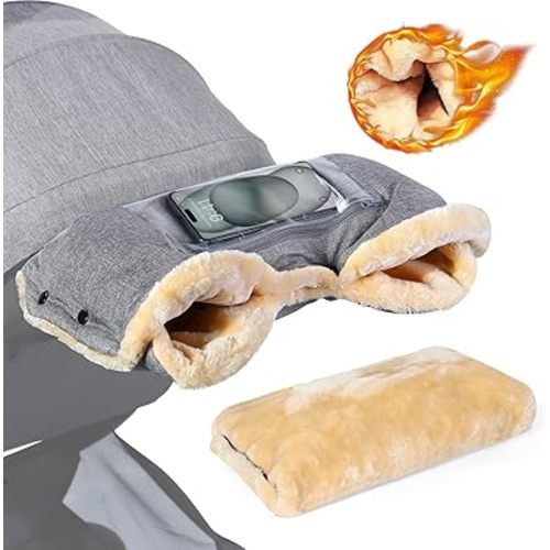 Orzbow Faux Sheepskin Gloves for Baby Stroller, Cozy & Warm, Anti-Freeze Hand Muff Easily Attaches to Stroller for Parents & Caregivers, Gray
