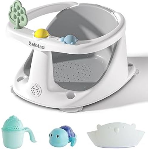 Baby Bath Seat for Babies 6 to 18 Months, Toddler Safety Bathtub Seat, Sit Up Bath Seat for Infant Bath Essentials with Soft Cushion & Suction Cups, Gray