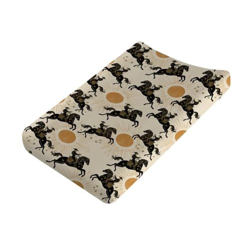 Western Cowboys Sun Baby Changing Pad Covers for Boy Girl 32''x16'' Vintage Cowboy Horses Sunshine Fitted Diaper Changing Table Mats Southwest Country Soft Breathable Nursery Cradle & Bassinet Sheets