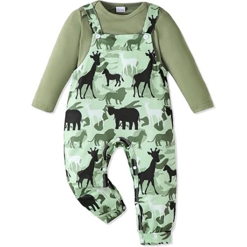 NZRVAWS Newborn Baby Boy Clothes Outfits Infant Stripe Animal Romper Cute Denim Jeans Jumpsuit Overalls 0-18 Months