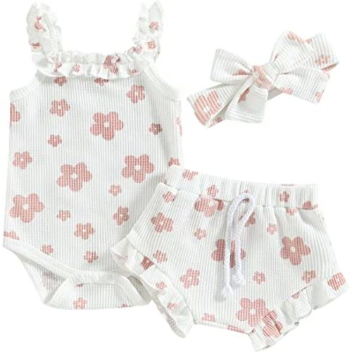 fhutpw Baby Girl Clothes Summer Cute Outfits 3 6 12 18 Months Spaghetti Strap Romper & Floarl Shorts Sets