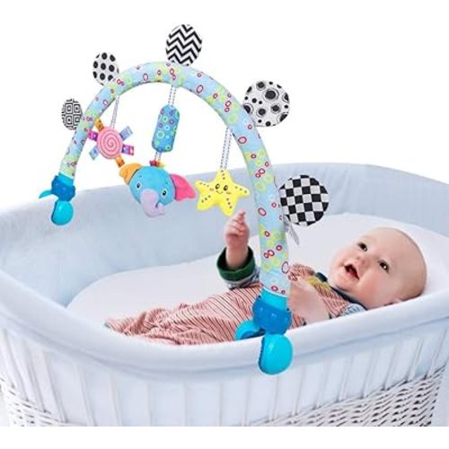 Caterbee Travel Arch Baby Bassinet Mobile Toys for Infant & Toddlers, Clip-On Stroller & Crib Activity Toy Bar with Hanging Toys, 0 Months+ (Elephant)