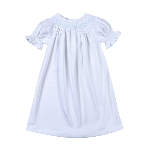 WBS-640 White and Blue Hand Smk Pima Bishop Dress – Baby Loren