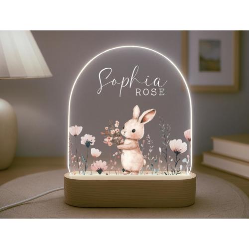 Personalised Children's Cute Bunny Night Light | LED Lamp | Nursery Decor | Baby Girl | Gift For New Baby | Name Sign | Bedroom Decor