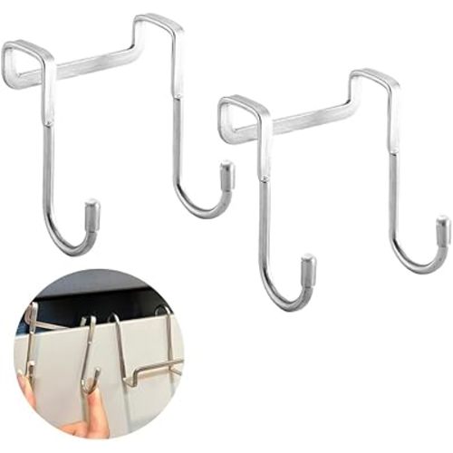 2 Pcs Over Cabinet Hook,Multi-Use Gabinet Doors Double S Hooks for Hanging,Drawer,Closet,Kitchenware,Wardrobe Door,Bags,Towels and Key,Silver Cabinet Hooks for Hanging (A-Silver)