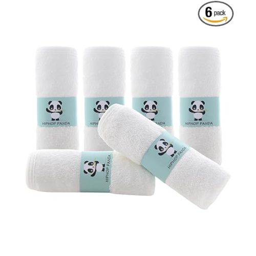 HIPHOP PANDA Baby Washcloths, Rayon Made from Bamboo - 2 Layer Ultra Soft Absorbent Newborn Bath Face Towel - Reusable Baby Wipes for Delicate Skin - White, 6 Pack