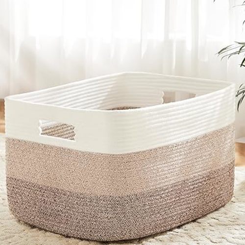 Blanket Basket,Rectangle Woven Baskets for Storage,30L Laundry Basket for Decorative Nursery Blanket,Toys,Dirty Clothes and Magazine in Shelves,Baby Room,and Living Room