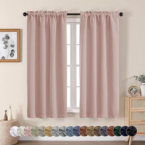 Aiyufeng Blush Blackout Curtains for Bedroom 63 Inch Length 2 Panels Set, Nursery Thermal Insulated Energy Saving Rod Pocket Window Treatment Curtains Blackout Drapes, W40 x L63 Inch, Blush