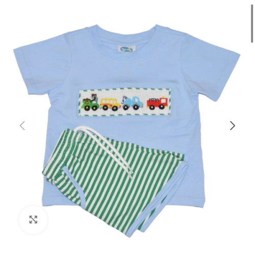 Hand Smocked Transportation Shorts Set