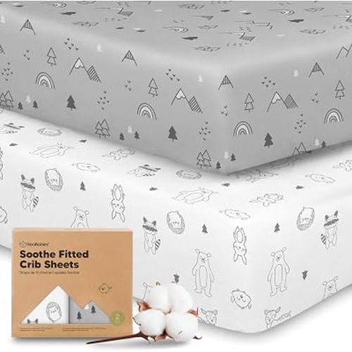 KeaBabies 2-pk Organic Cotton Crib Sheets for Boys Girls 52x28 (Woodland)