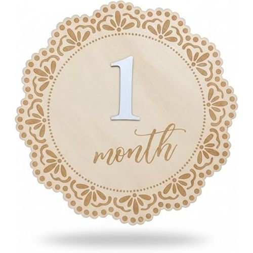 Baby's Monthly Milestone Marker 1-12 Month Milestone Marker, Double-Sided Wooden Milestone Marker, Newborn Photography Accessories, Wooden 3D Milestone Cards for Photos, Nursery Room Decoration (QR3)