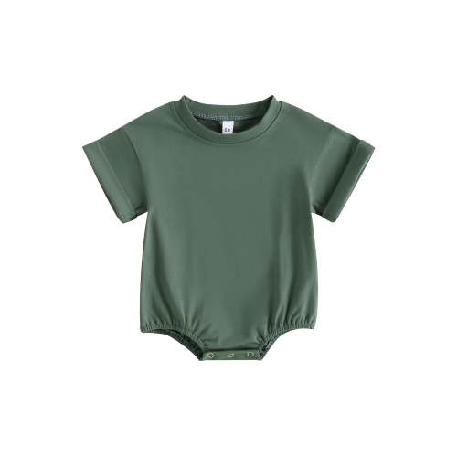 Qtinghua Infant Baby Boy Girl Short Sleeve Bubble Romper Oversized Romper Bodysuit One Piece Outfits Army Green 0-6 Months