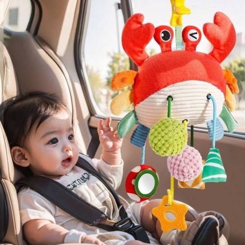 Crab & Chick Pull String Toy - Soft & Cute Baby Plush Chick Pull Toy, Suitable For Crib Hanging And Early Education, Teen Bed Toy | Colorful Teen Toy | Plush Polyester Toy