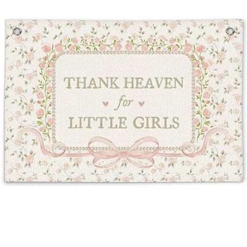Baby Girl Nursery Decor Thank Heaven for Little Girls Canvas Banner, Newborn Gifts, It's A Girl Sign, Wildflower Baby Shower Decorations Gift for Toddler Girl Room Decor 30X20inch