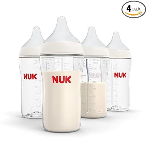 NUK Perfect Match 2-in-1 Natural and Anti-Colic Bottle with Medium Flow, Wide, Adaptable Nipple, 8oz., 4 Pack, BPA Free