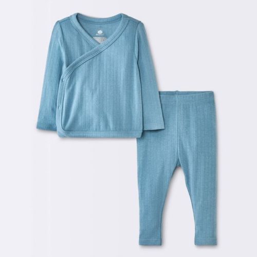 Baby Boys' 2pc Pointelle Top and Pants Set - Cloud Island™ Light Blue Newborn