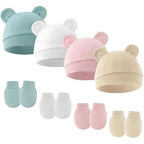 Newborn Baby Hat and Mittens Set, Infant Beanie Caps Newborn Essentials Must Haves for Baby Boy Girl 0-6 Months