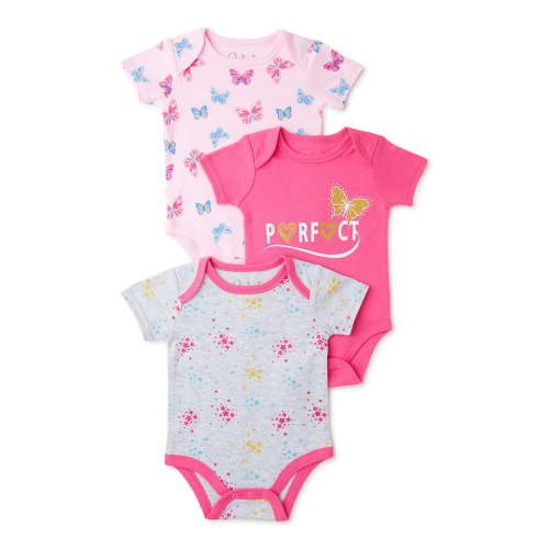Contact Baby Baby Girls Short Sleeve Bodysuits, 3-Pack, Sizes Newborn-9 Months