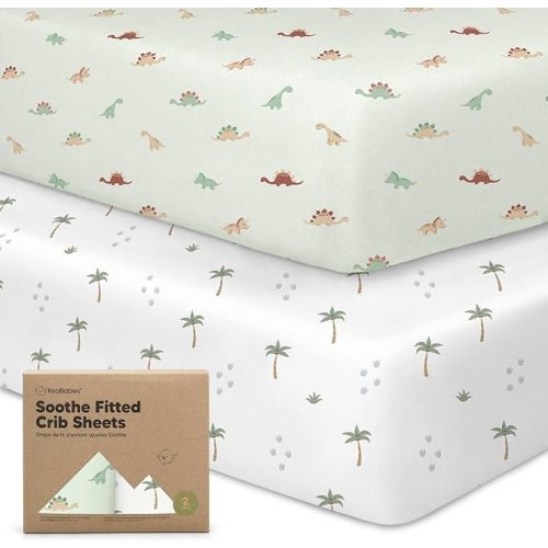 KeaBabies 2-Pack Organic Crib Sheets for Boys, Girls - Fitted Crib Mattress Sheet Neutral, Breathable Jersey Cotton Cover for Baby Bed, Toddler Mattress, Soft & Cute Prints (Roarsome)