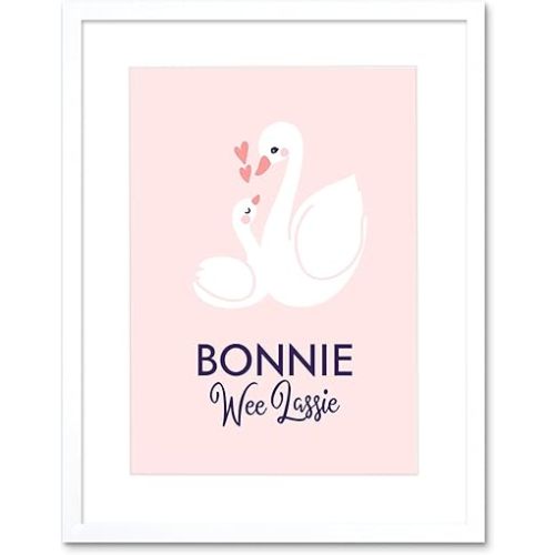 Bonnie Wee Lassie New Baby Girl Scottish Swan Framed Art Print