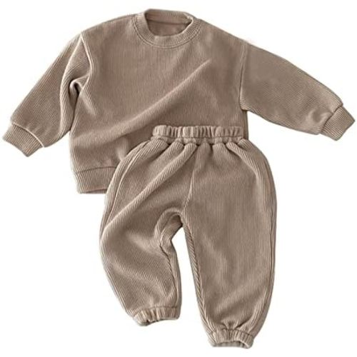 Newborn Baby Boys Girls Sweatsuit Tracksuit Solid Long Sleeve Pullover Underwear and Sweatpants Set Fall Winter Outfit