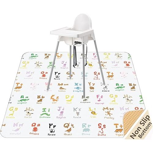 51" Splat Mat for Under High Chair/Arts/Crafts, WOMUMON Baby Washable Spill Mat Waterproof Anti-Slip Floor Splash Mat, Portable Play Mat and Table Cloth