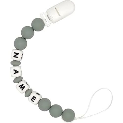 Personalized Name Pacifier Clip Pacifier Holder for Girls Boys (Grey)
