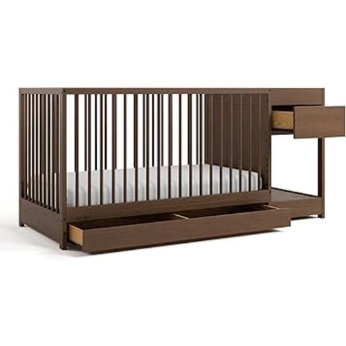 Graco Teddi 5-in-1 Convertible Crib & Changer with Drawer (Hazelnut) – GREENGUARD Gold Certified Baby Crib Crafted from Wood, Converts to Toddler Bed, Daybed, and Full-Size Bed