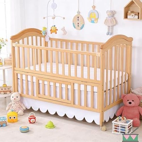 Sclloped Bed Skirt, Mini Crib Size (24" x 38") Inch + 10" Drop 100% Microfiber Bed Skirt for Baby Boys or Girls - White Solid