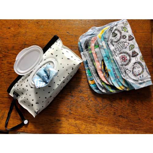 New Assorted Reusable Cloth Wipes with Travel Pouch Cleaning On The Go Fun Prints Eco Friendly Soft Fabric