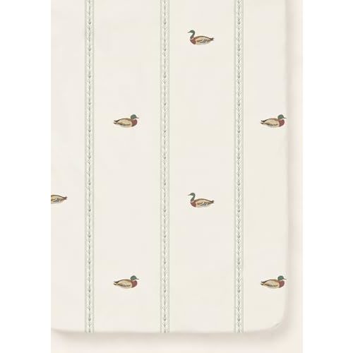 Oilo Mallard Duck Crib Sheet, Fitted Organic Cotton Jersey, 300 Thread Count, Breathable, Machine Washable, Fits Standard Crib & Toddler Bed (28" x 52" x 9"), Mallard Nursery Bedding