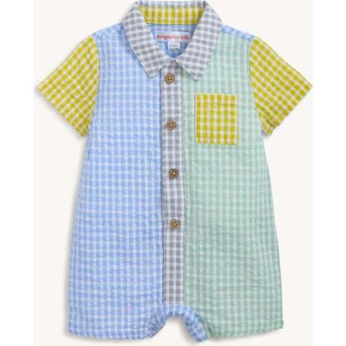 Multi Gingham Woven Collar Short Romper